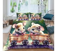 OTBSDNKZZ Cute Mice in carts Parure de Lit Microfibre résistante 3 Pièces 3D Effet Douce Cartoon Whimsical Ensemble De Literie avec Fermeture Éclair Confortable for Enfant Super King（260x220cm）