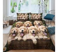 OTBSDNKZZ Cute Puppies Parure de Lit Microfibre Hypoallergique 3 Pièces 3D Effet Respirante Adorable Golden Retriever Ensemble De Literie avec Fermeture Éclair Douce for Les Enfants Double（200x200cm）