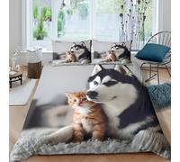 OTBSDNKZZ Cute Puppy Parure de Lit Microfibre résistante 3 pièces 3D Imprimée Léger Pet Companion Style Housse de Couette avec Taie d'oreiller Entretien Facile for Ado Single（140x200cm）