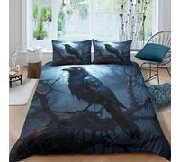 OTBSDNKZZ Dark Raven Perched Housse de Couette 3D Effet Microfibre 3 Pièces Hypoallergique Gothic forêt scène Ensemble De Literie avec Taie d'oreiller Super Douce for Ado King（220x240cm）
