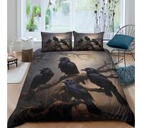 OTBSDNKZZ Dark Raven Perched Linge de Lit 3D Effet Microfibre 3 Pièces Hypoallergique Gothic forêt scène Parure de Lit avec Taie d'oreiller Super Douce for Chambre Enfants Double（200x200cm）