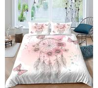 OTBSDNKZZ Dreamcatcher Parure de Lit Facile d'entretien Microfibre 3 Pièces 3D Imprimée Boho Floral Design Linge de Lit avec Fermeture Éclair Respirante for Enfants Garçons Filles Double（200x200cm）