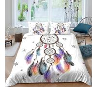 OTBSDNKZZ Dreamcatcher Parure de Lit Microfibre résistante 3 Pièces 3D Effet Léger Boho Decor Style Linge de Lit avec Taie d'oreiller Facile d'entretien for Adulte Enfants Filles Single（135x200cm）