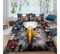 OTBSDNKZZ Eagle Face Parure de Lit 3 Pièces Microfibre résistante 3D Imprimée Respirante American Flag Design Housse de Couette avec Fermeture Éclair Douce for Garçons Adolescents Single（135x200cm）