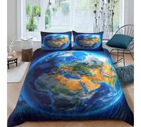 OTBSDNKZZ Earth Nuit View Linge de Lit Microfibre 3 pièces Imprimé en 3D Hypoallergique Global Illumination Parure de Lit avec Fermeture Éclair Respirante for Chambre à Coucher Single（140x200cm）