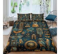OTBSDNKZZ Egyptian Symbols Parure de Lit Microfibre Hypoallergique 3 Pièces 3D Effet Douce Ancient Hieroglyph Linge de Lit avec Fermeture Éclair Résistante for Filles Ado Double（200x200cm）