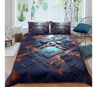 OTBSDNKZZ Electronic Circuit Housse de Couette Microfibre 3 pièces Imprimé en 3D Hypoallergique Tech Hardware Design Parure de Lit avec Fermeture Éclair Ultra Douce for Les Enfants Double（200x200cm）