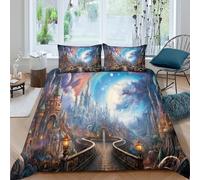 OTBSDNKZZ Fantaisie Castle scène Parure de Lit Respirante Microfibre 3 Pièces 3D Imprimée Magical Fairy Tale Ensemble De Literie avec Taie d'oreiller Entretien Facile for Femmes Single（135x200cm）
