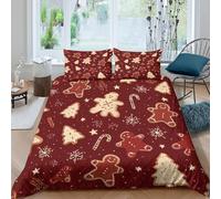 OTBSDNKZZ Gingerbread Cookies Housse de Couette 3 Pièces Microfibre résistante 3D Imprimée Respirante Christmas Festive Linge de Lit avec 2 x Taies d'oreiller Super Douce for Adulte Single（140x200cm）