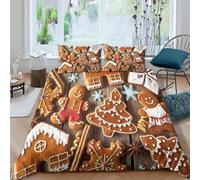 OTBSDNKZZ Gingerbread Cookies Housse de Couette Léger Microfibre résistante 3 Pièces 3D Effet Christmas Festive Linge de Lit avec Fermeture Éclair Douce for Adultes Enfants Single（135x200cm）