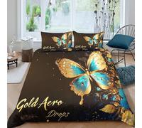 OTBSDNKZZ Golden Butterfly Ensemble De Literie 3D Effet Microfibre 3 Pièces Hypoallergique Luxury Floral Design Parure de Lit avec Taie d'oreiller Super Douce for Chambre de garçons Single（135x200cm）
