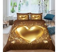 OTBSDNKZZ Golden Heart Decor Housse de Couette 3 Pièces 3D Imprimée Microfibre Hypoallergique Romantique Floral Ensemble De Literie avec 2 x Taies d'oreiller Respirante for Hommes Single（140x200cm）