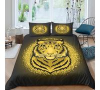 OTBSDNKZZ Golden Tiger Face Housse de Couette 3 pièces Hypoallergique Imprimé en 3D Léger Wild Animal Illustration Ensemble De Literie avec 2 Taies d'oreiller Confortable for Adulte Single（135x200cm）