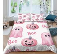OTBSDNKZZ Halloween Decor Parure de Lit Microfibre résistante 3 Pièces 3D Effet Douce Rose Ghost Pumpkins Ensemble De Literie avec Fermeture Éclair Confortable for Enfant Double（200x200cm）