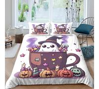 OTBSDNKZZ Halloween Ghost Housse de Couette 3 Pièces Microfibre résistante 3D Imprimée Respirante Cute Cartoon Style Parure de Lit avec Fermeture Éclair Douce for Enfant Super King（260x220cm）