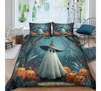 OTBSDNKZZ Halloween Ghost Housse de Couette Hypoallergique 3 Pièces 3D Imprimée Entretien Facile Spooky forêt scène Parure de Lit avec Taie d'oreiller Léger for Enfants Garçons Ado Single（135x200cm）