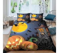 OTBSDNKZZ Halloween Pumpkin Parure de Lit Imprimé en 3D Microfibre résistante 3 pièces Spooky Haunted House Linge de Lit avec Fermeture Éclair Résistante for Adolescent Double（200x200cm）