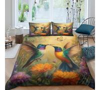 OTBSDNKZZ Hummingbirds in Housse de Couette Microfibre 3 pièces Imprimé en 3D Respirante Coloré Nature Paint Linge de Lit avec 2 x Taies d'oreiller Confortable for Filles Ado Single（140x200cm）