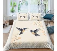OTBSDNKZZ Hummingbirds Volant Housse de Couette 3D Effet Microfibre 3 Pièces Hypoallergique Watercolor Nature Ensemble De Literie avec Taie d'oreiller Super Douce for Ado Single（135x200cm）