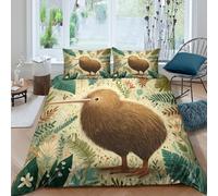 OTBSDNKZZ Kiwi Oiseau Linge de Lit Microfibre résistante 3 pièces 3D Imprimée Léger Nature Illustration Style Parure de Lit avec Taie d'oreiller Entretien Facile for Chambre Enfants Single（135x200cm）