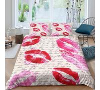 OTBSDNKZZ Lipstick Kiss Marks Parure de Lit Douce Microfibre 3 pièces Imprimé en 3D Vintage Romantique Linge de Lit avec Fermeture Éclair Ultra Douce for Filles Ado Super King（260x220cm）