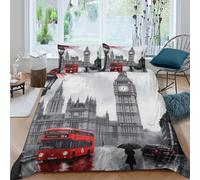 OTBSDNKZZ London Street scène Parure de Lit Microfibre 3 Pièces 3D Imprimée Hypoallergique Vintage Cityscape Linge de Lit avec Fermeture Éclair Ultra Douce for Adultes Enfants Double（200x200cm）