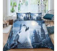 OTBSDNKZZ Loup Howling Parure de Lit Facile d'entretien Microfibre 3 Pièces 3D Imprimée Hiver forêt scène Linge de Lit avec Fermeture Éclair Respirante for Enfants Garçons Filles Single（135x200cm）