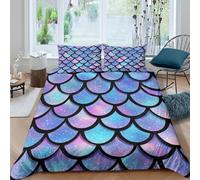 OTBSDNKZZ Mermaid Scales Parure de Lit Microfibre Hypoallergique 3 Pièces 3D Effet Respirante Galaxy Motif de Design Ensemble De Literie avec Fermeture Éclair Douce for Les Enfants Single（140x200cm）