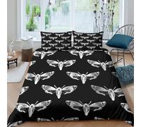 OTBSDNKZZ Moth Motif Parure de Lit Microfibre 3 pièces Imprimé en 3D Hypoallergique Noir Artistique Blanc Ensemble De Literie avec 2 x Taies d'oreiller Confortable for Couple Double（200x200cm）