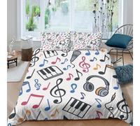 OTBSDNKZZ Music Notes Linge de Lit Confortable Microfibre Hypoallergique 3 pièces Cartoon Musical Theme Parure de Lit avec Fermeture Éclair Résistante for Chambre de Adolescents Single（140x200cm）