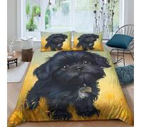 OTBSDNKZZ Noir Puppy Parure de Lit 3 pièces Microfibre Hypoallergique Imprimé en 3D Léger Cartoon Style de Cute Housse de Couette avec 2 Taies d'oreiller Confortable for Filles Ado Double（200x200cm）