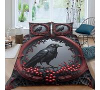 OTBSDNKZZ Noir Raven Parure de Lit Microfibre 3 pièces Imprimé en 3D Hypoallergique Gothic Ornate Design Housse de Couette avec 2 x Taies d'oreiller Respirante for Fille King（220x240cm）