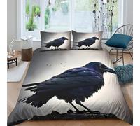 OTBSDNKZZ Noir Raven Perched Ensemble De Literie Hypoallergique 3 Pièces 3D Effet Respirante Fantaisie Dark Illustration Parure de Lit avec Fermeture Éclair Douce for Chambre Adulte Single（135x200cm）