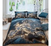 OTBSDNKZZ Nuit Earth View Housse de Couette Microfibre 3 Pièces 3D Imprimée Confortable Global City Lights Ensemble De Literie avec Fermeture Éclair Ultra Douce for Hommes Double（200x200cm）