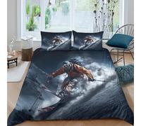 OTBSDNKZZ Nuit Skiing Linge de Lit 3 Pièces Microfibre résistante 3D Imprimée Respirante Extreme Montagne Housse de Couette avec Fermeture Éclair Douce for Chambre de garçons Single（135x200cm）