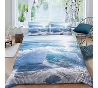OTBSDNKZZ Océan Wave Crash Ensemble De Literie 3 pièces Hypoallergique Imprimé en 3D Léger Natural Plage Scenery Linge de Lit avec Fermeture Éclair Confortable for Chambre à Coucher Single（135x200cm）
