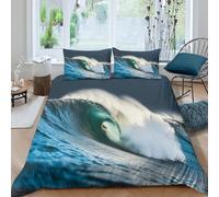 OTBSDNKZZ Océan Wave Crash Housse de Couette 3 Pièces 3D Imprimée Microfibre Hypoallergique Natural Coastal scène Linge de Lit avec 2 Taies d'oreiller Hypoallergique for Femmes King（220x240cm）