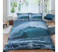 OTBSDNKZZ Océan Wave Crash Parure de Lit 3 Pièces 3D Imprimée Microfibre Hypoallergique Natural Sea Motion Linge de Lit avec 2 Taies d'oreiller Hypoallergique for Hommes Double（200x200cm）