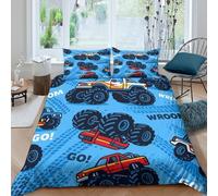 OTBSDNKZZ Offroad Truck Housse de Couette Confortable Microfibre Hypoallergique 3 pièces Cartoon Vehicle Design Linge de Lit avec 2 x Taies d'oreiller Super Douce for Garçons Filles Single（140x200cm）