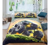 OTBSDNKZZ Offroad Truck Parure de Lit 3D Effet Microfibre 3 Pièces Hypoallergique Cartoon Style de Vehicle Linge de Lit avec Taie d'oreiller Facile d'entretien for Ado King（220x240cm）