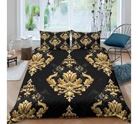 OTBSDNKZZ Ornate Or Motif Housse de Couette résistante 3 pièces 3D Imprimée Entretien Facile Baroque Style de Decor Linge de Lit avec Taie d'oreiller Hypoallergique for Hommes Enfants King（220x240cm）