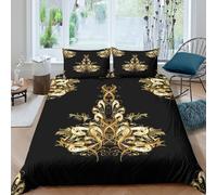 OTBSDNKZZ Ornate Or Parure de Lit Léger Microfibre résistante 3 Pièces 3D Effet Baroque Decorative Motif Linge de Lit avec Fermeture Éclair Douce for Garçons Filles Single（135x200cm）
