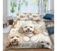 OTBSDNKZZ Poodle Puppy Parure de Lit Microfibre Hypoallergique 3 Pièces 3D Effet Douce Cute Cartoon Style Linge de Lit avec Fermeture Éclair Résistante for Filles Ado Single（135x200cm）