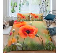 OTBSDNKZZ Poppy Fleur Parure de Lit 3 Pièces Microfibre résistante 3D Imprimée Respirante Nature Photography Style Linge de Lit avec 2 x Taies d'oreiller Super Douce for Fille Single（135x200cm）