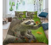 OTBSDNKZZ Raccoon with Fleur Housse de Couette 3D Effet Microfibre 3 Pièces Hypoallergique Wild Animal Nature Ensemble De Literie avec Taie d'oreiller Super Douce for Ado King（220x240cm）
