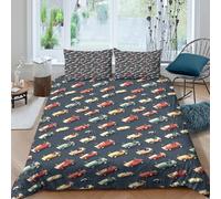 OTBSDNKZZ Racing Cars Motif Parure de Lit Microfibre Hypoallergique 3 Pièces 3D Effet Douce Vintage Toy Car Linge de Lit avec Fermeture Éclair Résistante for Filles Ado Single（140x200cm）