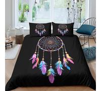 OTBSDNKZZ Rainbow Dreamcatcher Parure de Lit 3 pièces 3D Effet Microfibre résistante Boho Decorative Housse de Couette avec Fermeture Éclair Facile d'entretien for Enfant Single（140x200cm）