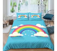OTBSDNKZZ Rainbow Illustration Housse de Couette Confortable Microfibre Hypoallergique 3 pièces Cartoon Linge de Lit avec 2 x Taies d'oreiller Super Douce for Garçons Filles King（220x240cm）