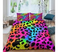 OTBSDNKZZ Rainbow Leopard Print Linge de Lit Hypoallergique 3 Pièces 3D Imprimée Léger Vibrant Animal Parure de Lit avec 2 x Taies d'oreiller Super Douce for Chambre de Adolescents Single（135x200cm）