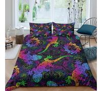 OTBSDNKZZ Rainbow Lizards Ensemble De Literie 3 pièces 3D Effet Confortable Psychedelic Motif Parure de Lit avec 2 Taies d'oreiller for Chambre de Adolescents Super King（260x220cm）